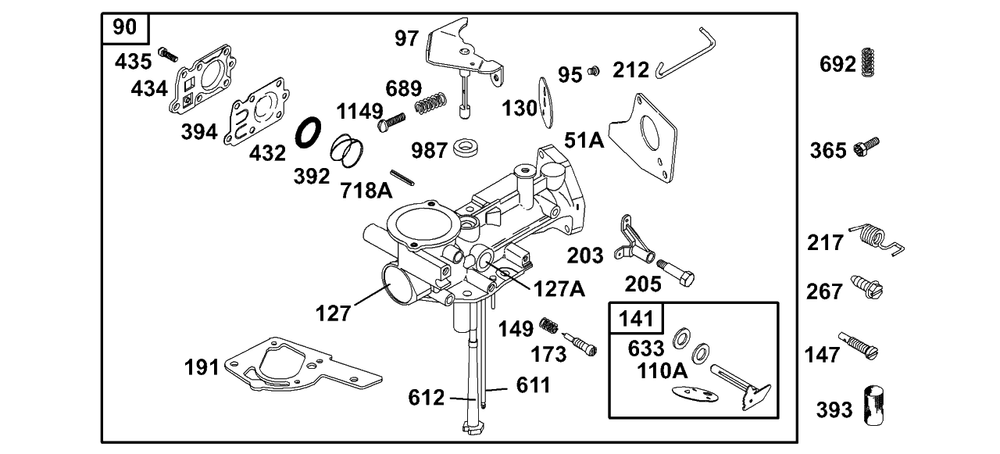 Carburetor Group Diagram and Parts List for 133232-1012-XX  Briggs and Stratton Engine